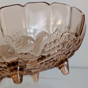 Vtg Indiana Depression Large Glass Footed Fruit Bowl Peach Pink Scallop Garland